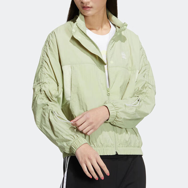 Adidas Women's Lightweight Windproof Sports Casual Stand Collar Jacket HS8843 Green S 4