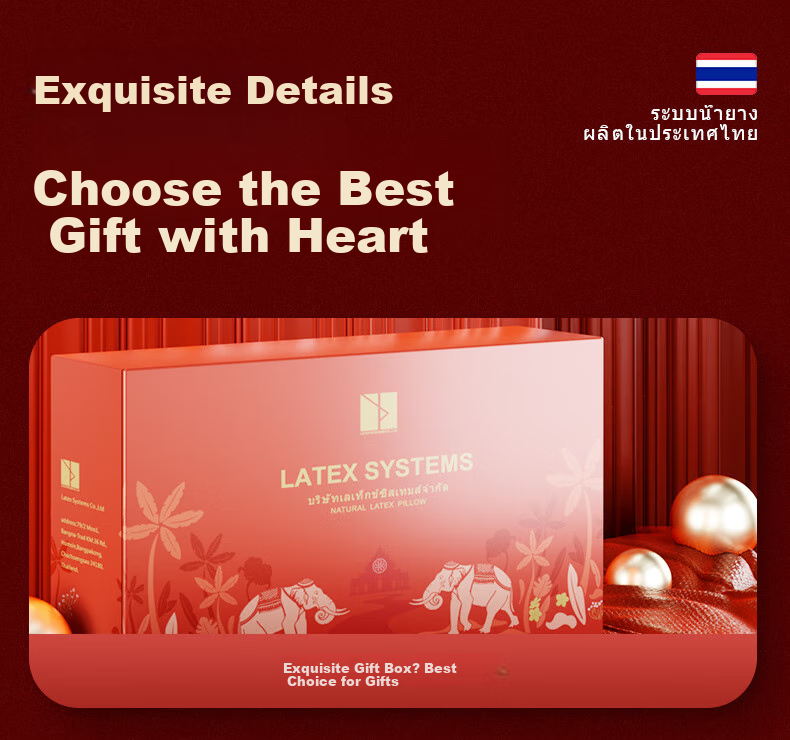 Latex Systems Thailand Original Latex Pillow Core, 94% Content, Wedding Couple Sleep Wave Breathable Pillow, Gift Box Set of Two 9