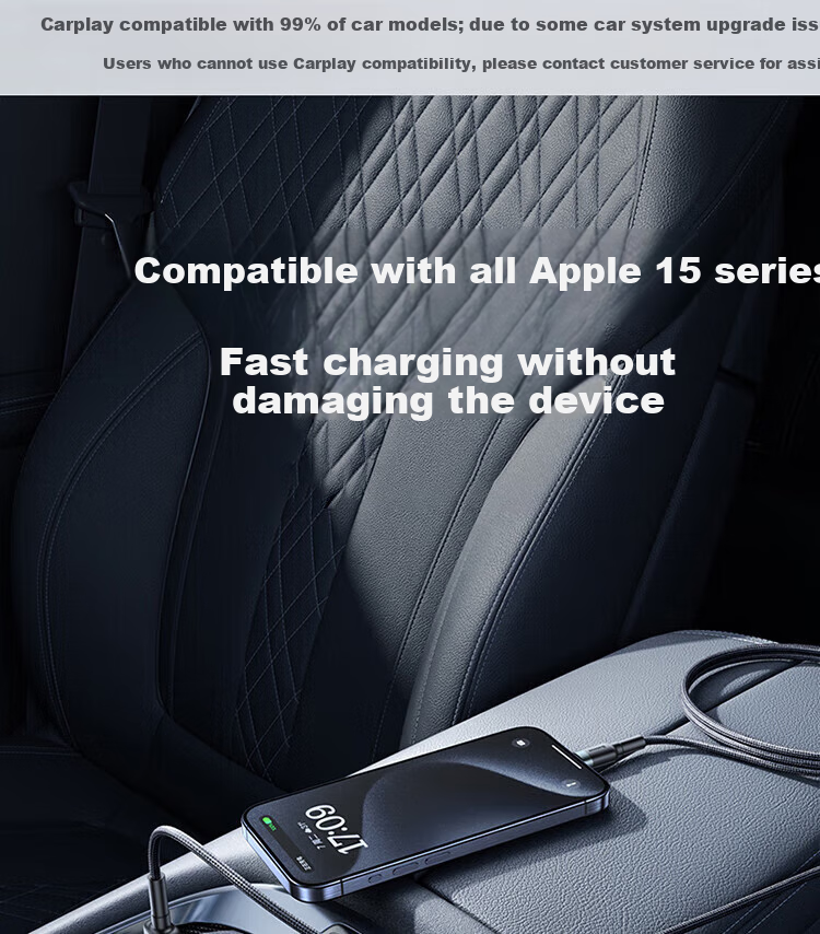 BASEUS Apple 18 Charging Cable, Type-C Data Cable, USB-C Car CarPlay Transfer Fast Charging Cable, Suitable for IPhone 17/16/15 Pro Max Phones, 0.5 Meters 4
