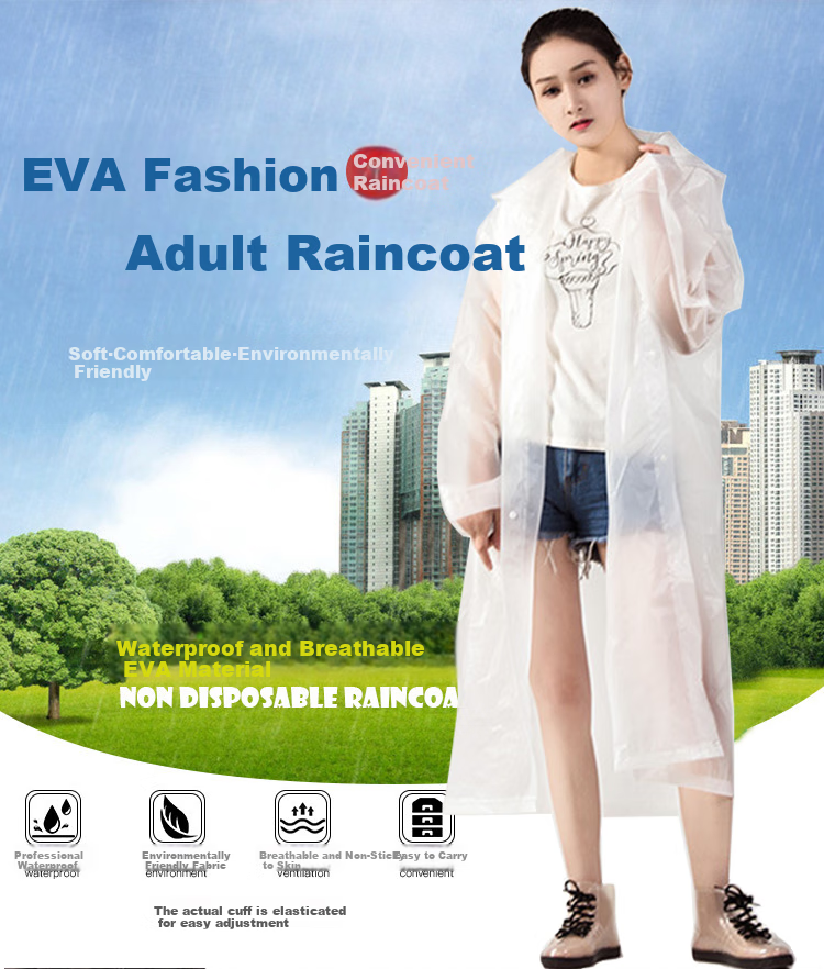 Adandyish Transparent White Protective Raincoat, Outdoor Travel Adult Rainwear, Long Thick Semi-Transparent Non-Disposable Raincoat 1