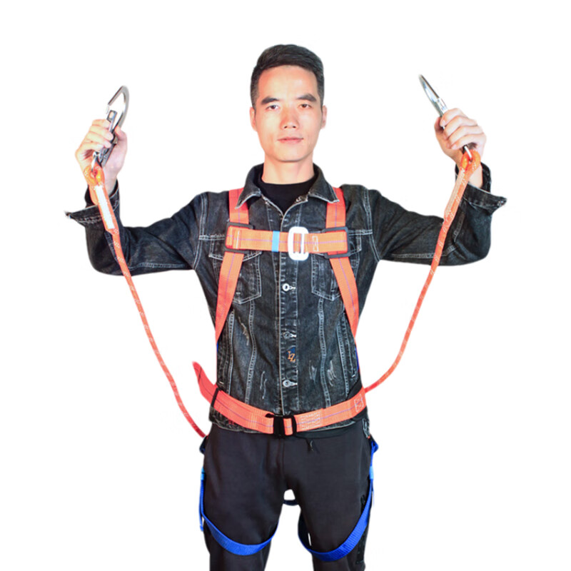CK-Tech National Standard Five-Point Safety Harness High-Altitude Work Double Large Hook Safety Rope CKB-AQD001 Orange Blue 1 Set