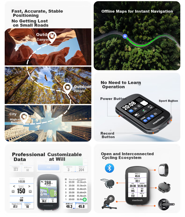 Mentech Avant500 Mountain And Road Bike Computer with GPS Smart Wireless Cycling Navigation, Gray 4