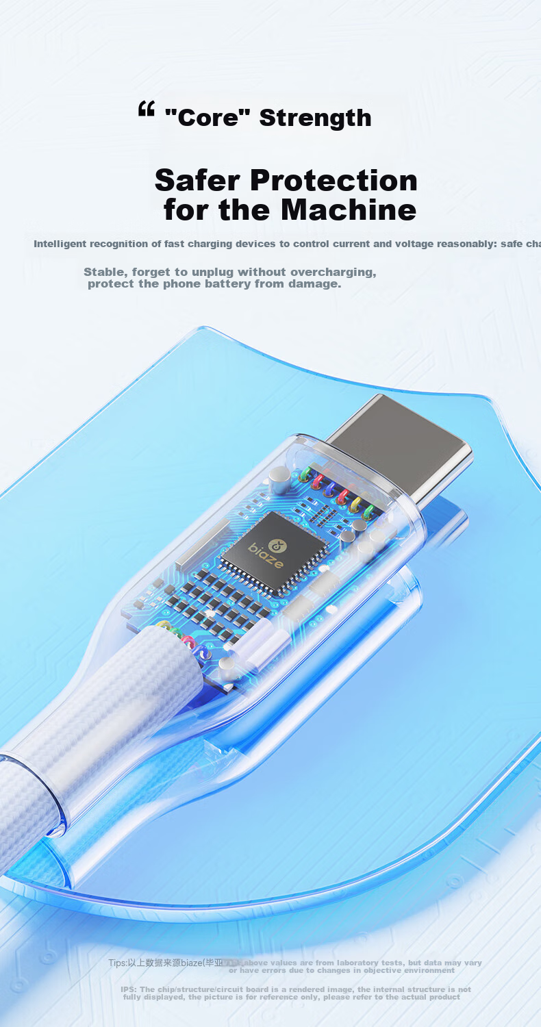 BIAZE Type-C Data Cable, Dual-Ended Toc Fast Charging PD60W Car Charger Cable, Suitable for Apple IPhone 18 Pro Max 17/16/15, Android Xiaomi Huawei Honor Smartphones 4