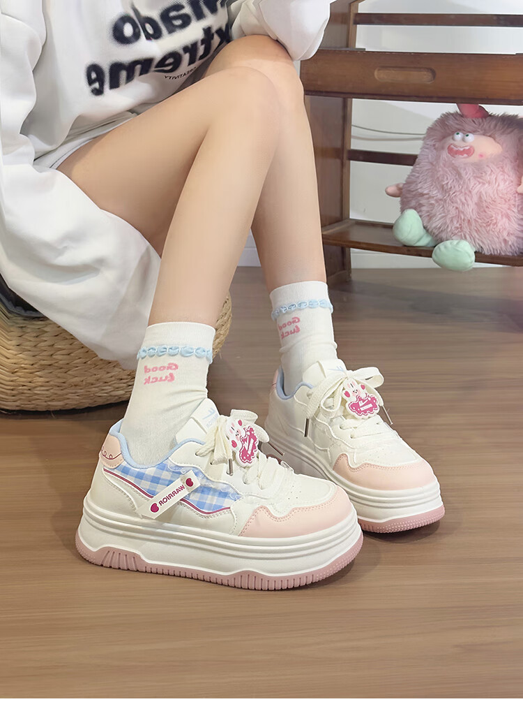 Huili Blue And Pink Sweet Girl Sneakers for Women, New Fashion Versatile Student Platform Korean-Style Casual Shoes, Black And Pink, Size 35 1