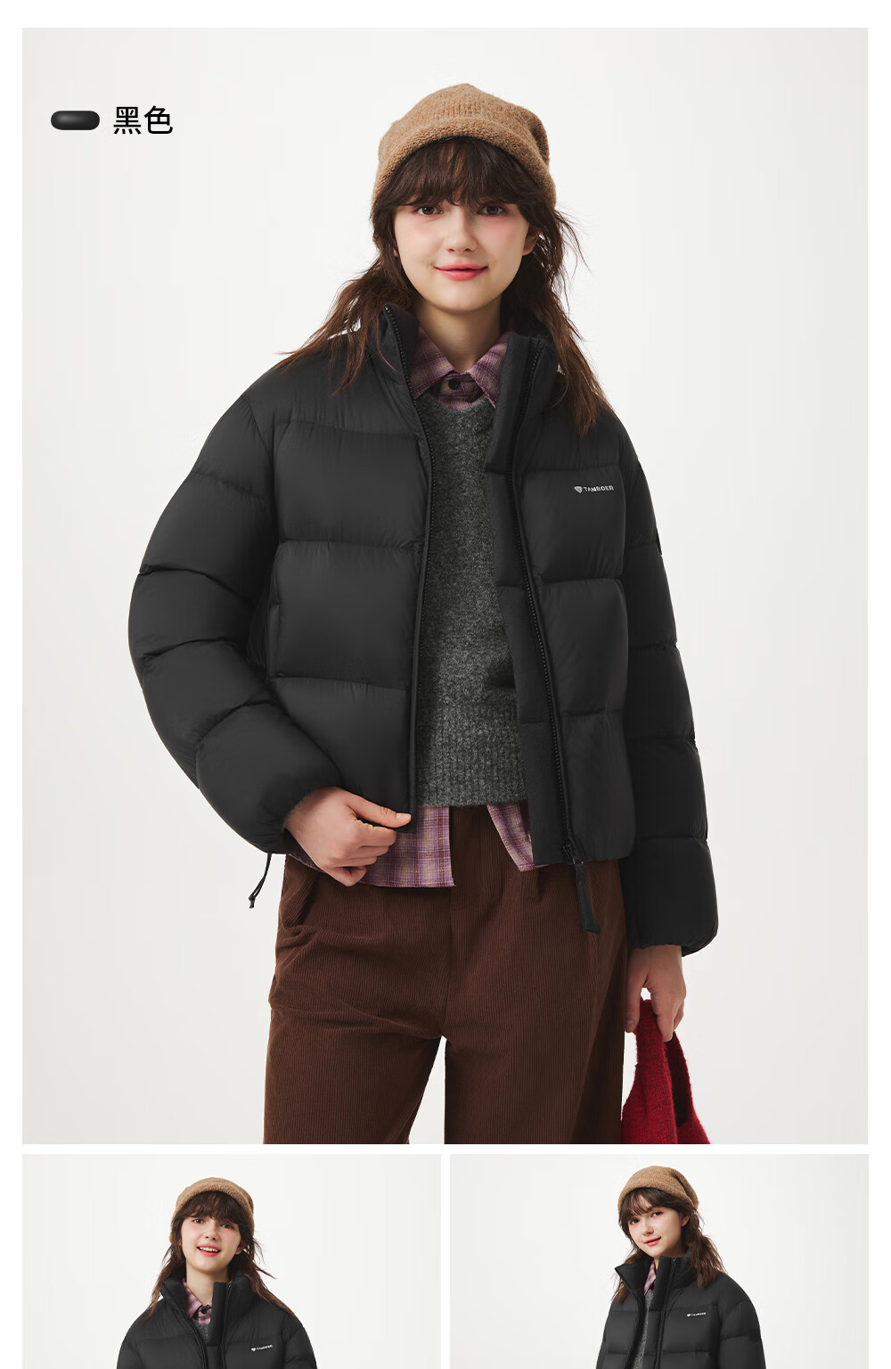 Tanboer Women's Short Puff Down Jacket Stand Collar Fashion Winter Puffer Coat 5530356D Black Size 160 4