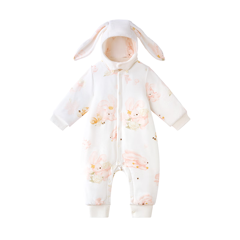 Babycare Children's Camellia Padded One-Piece Winter Thickened Outerwear Warm Romper Cream Rabbit 80cm
