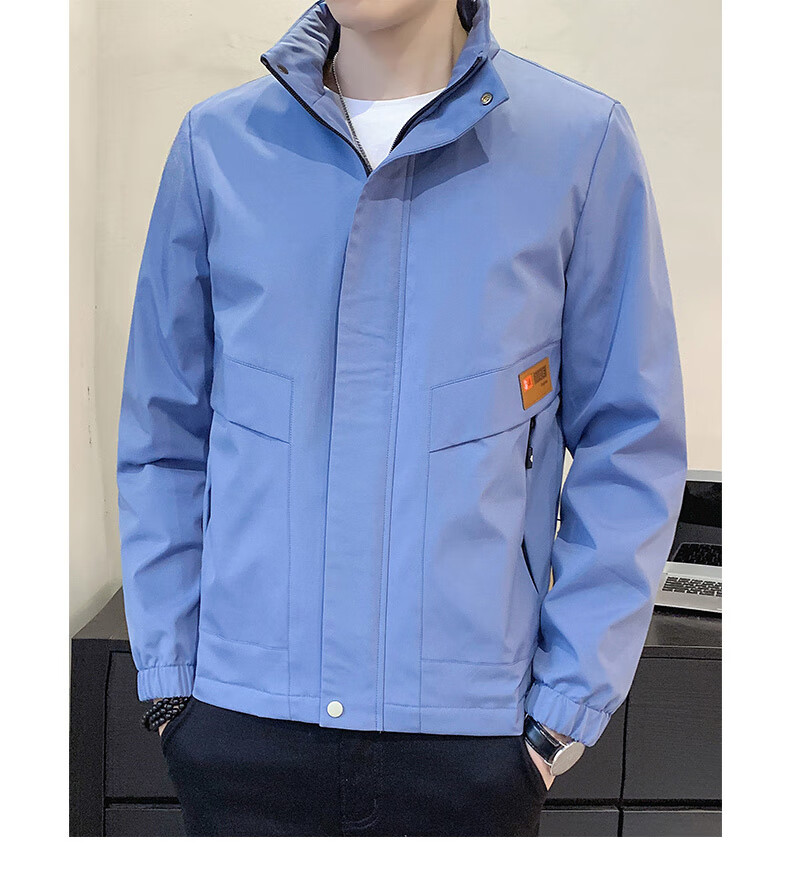 Jeanswest Men's Outdoor Sports Jacket Spring Autumn Coat Stand Collar Loose Workwear Windproof Casual Trendy Versatile Black 2XL 12