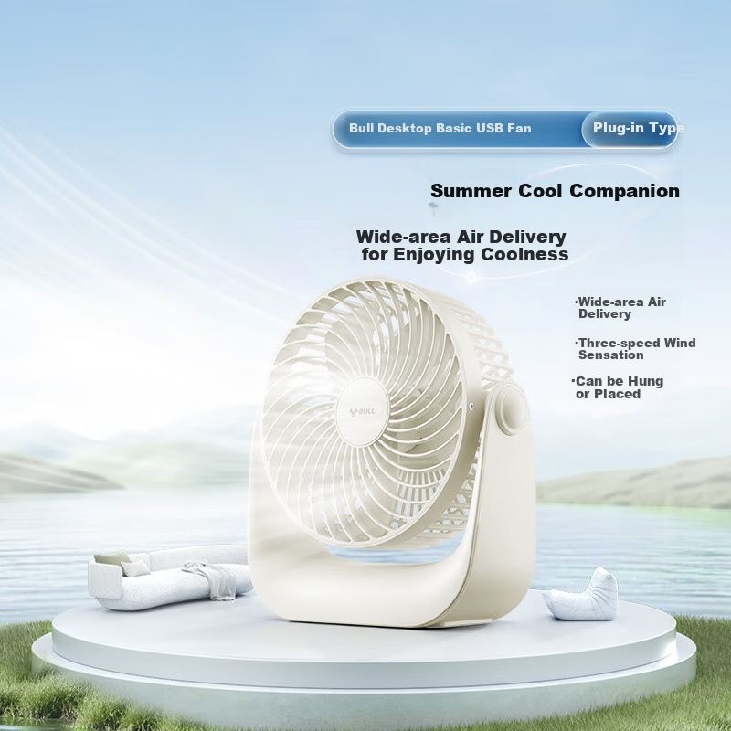 BULL USB Desktop Fan Mini Quiet Small Electric Fan for Home Bedroom Student Dormitory Office Desk Fan Stand Or Wall-Mounted Multi-Purpose - Plug-In Model Miyun White