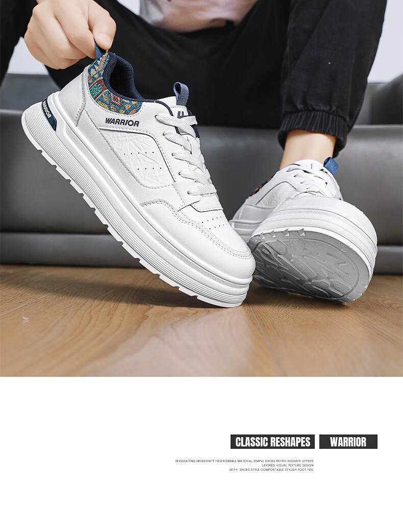 Warrior Official Men's Shoes 2026 Summer New Classic White Sneakers for Men, White and Dark Blue, Size 39 8