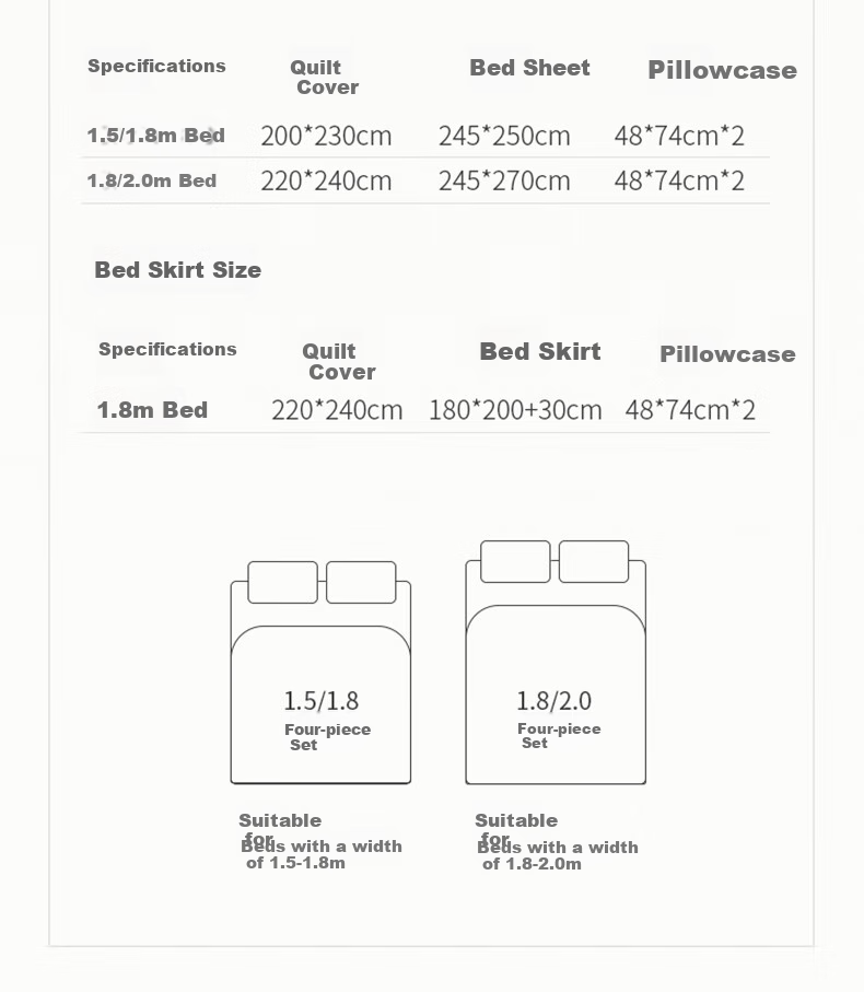 MIDO HOUSE Mingdu 100% Cotton Bedding Set, Four Pieces, Pure Cotton Sateen, Luxurious High-End Feel, Class A Fitted Sheet, Duvet Cover, 220x240cm, Fangfei 12