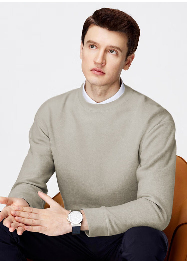 FIRS Fleece-Lined Thickened Men's Sweatshirt Autumn Winter Warm Skin-Friendly Business Casual Solid Color Crew Neck Top 5