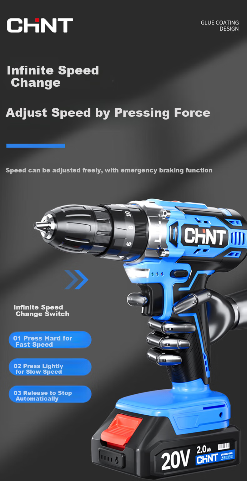CHNT Cordless Drill, Rechargeable Lithium Battery Drill, Electric Screwdriver, Household 12V Multi-Function Power Tool Set 12