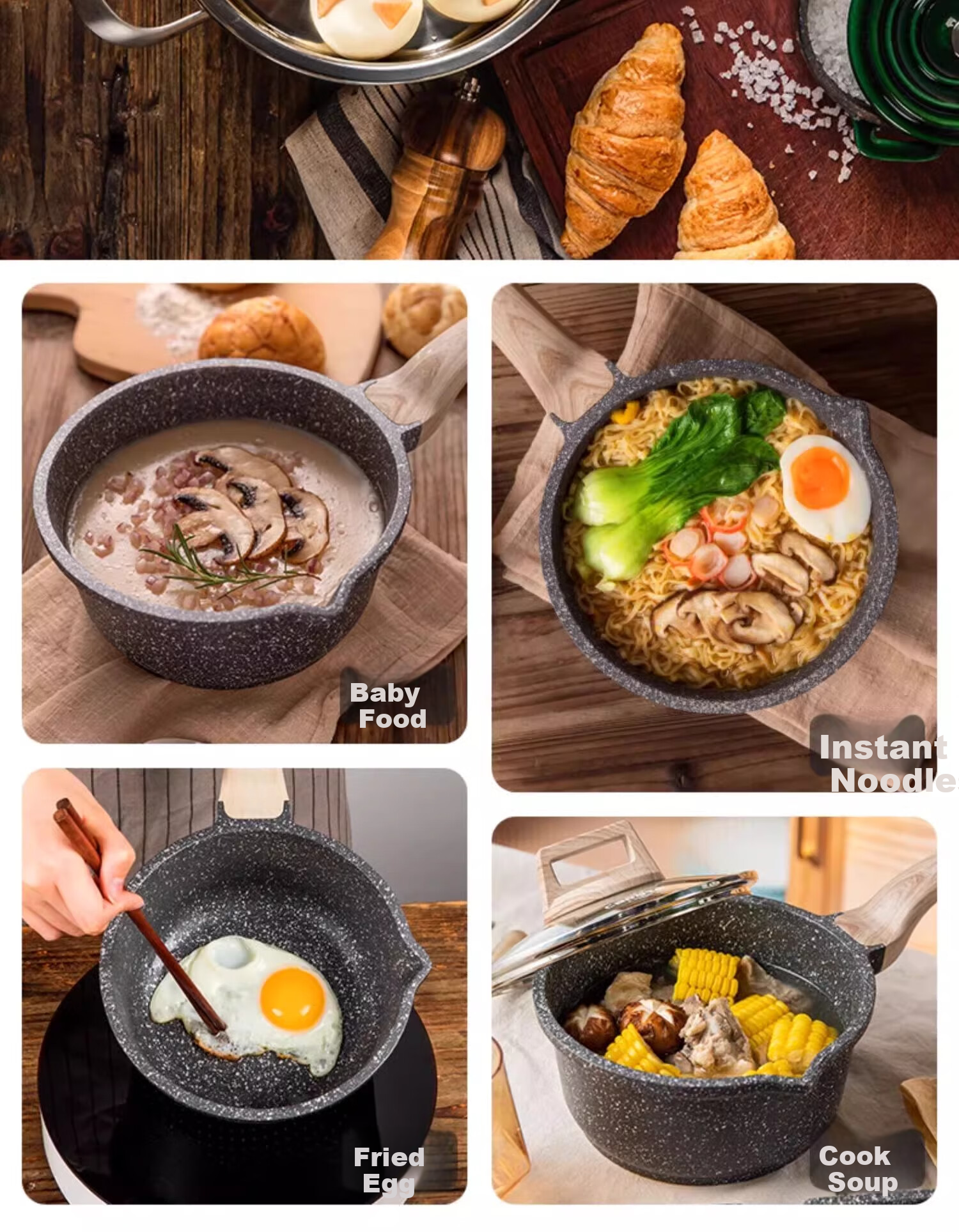 CaROTE Titanium Non-Stick Milk Pot Baby Food Pot Household Noodle Pot Small Soup Pot Cooking Pot Small Pot 20cm 9