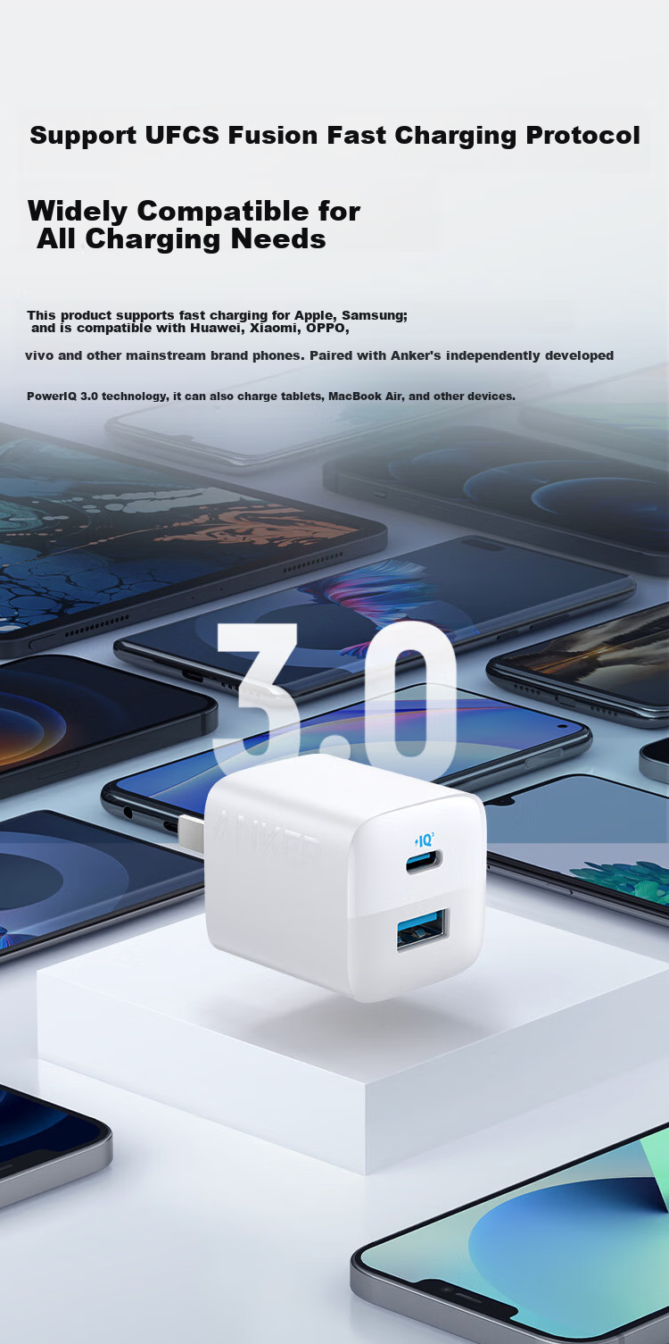 ANKE 33W Dual Port Charger PD Fast Charging Type-C Interface Compatible with 20W/30W Apple IPhone 18/17 Pro Max Phones Android Huawei Xiaomi USB Plug White 6