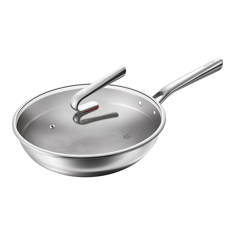 SUPOR Pure Titanium Wok, Non-Coated Non-Stick Pan, 32cm Stainless Steel Wok for Home Use, Compatible with Induction Cooker And Open Flame, Cooking Pan CC32T1