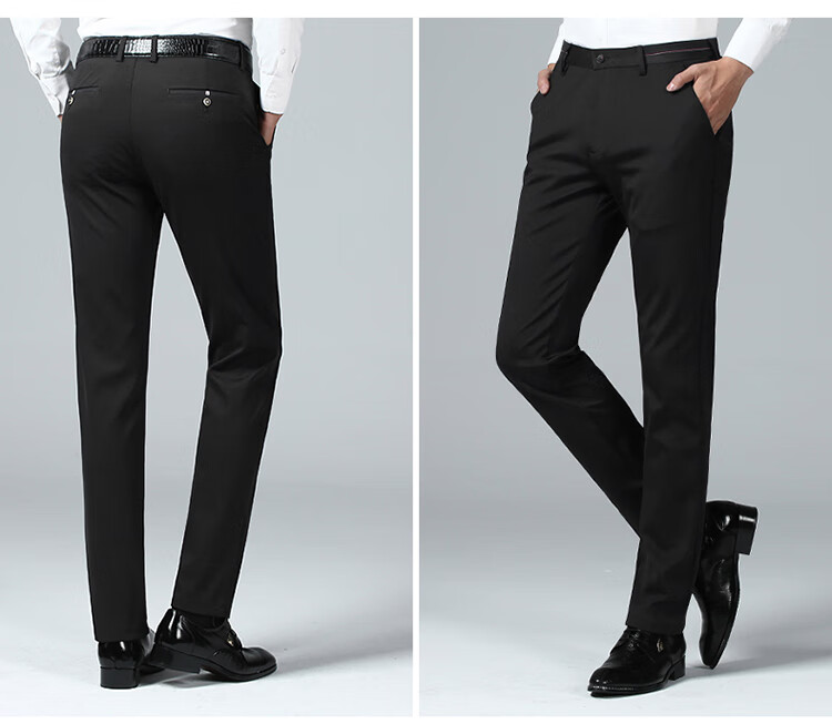 MULINSEN Men's Spring Autumn Straight Leg Stretch Wrinkle-Resistant Solid Color Simple Commuter Casual Trousers Black 38 13