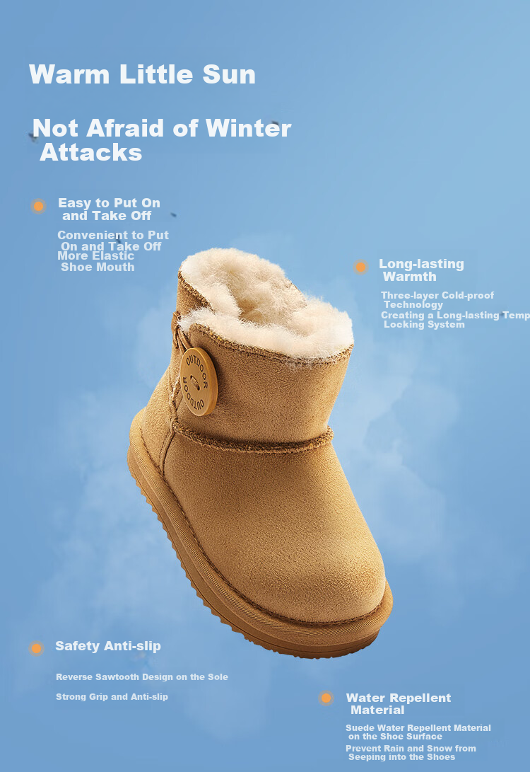 BALABALA Children's Snow Boots, Boys And Girls Short Boots, Winter Boots, Thickened Fleece-Lined Cotton Boots, Non-Slip Low-Top Warm Boots 2