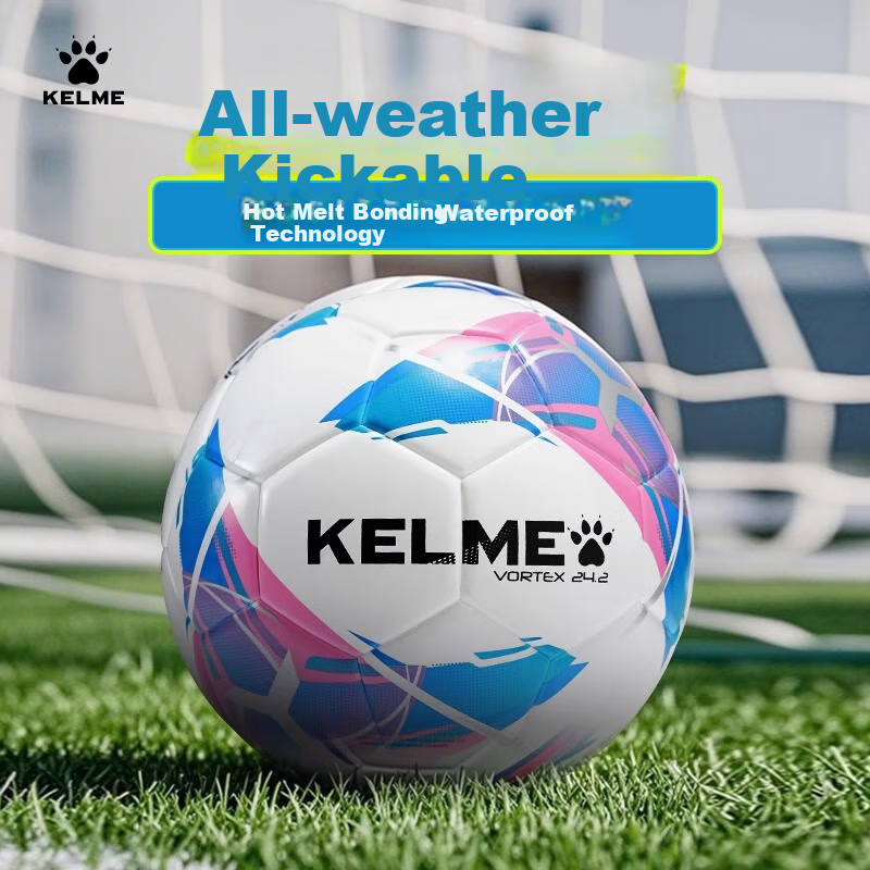 Футбольный мяч KELME Hot-Melt, профессиональный, для соревнований и тренировок, износостойкий, стандартный размер 5, розово-синий