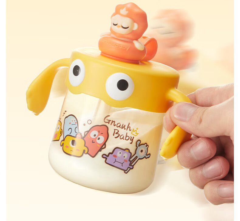 Huang Chong Children's Milk Cup 1-3 Years Straw Cup Baby Drinking Bottle with Handle Learning Cup Liser Orange 240ml 8
