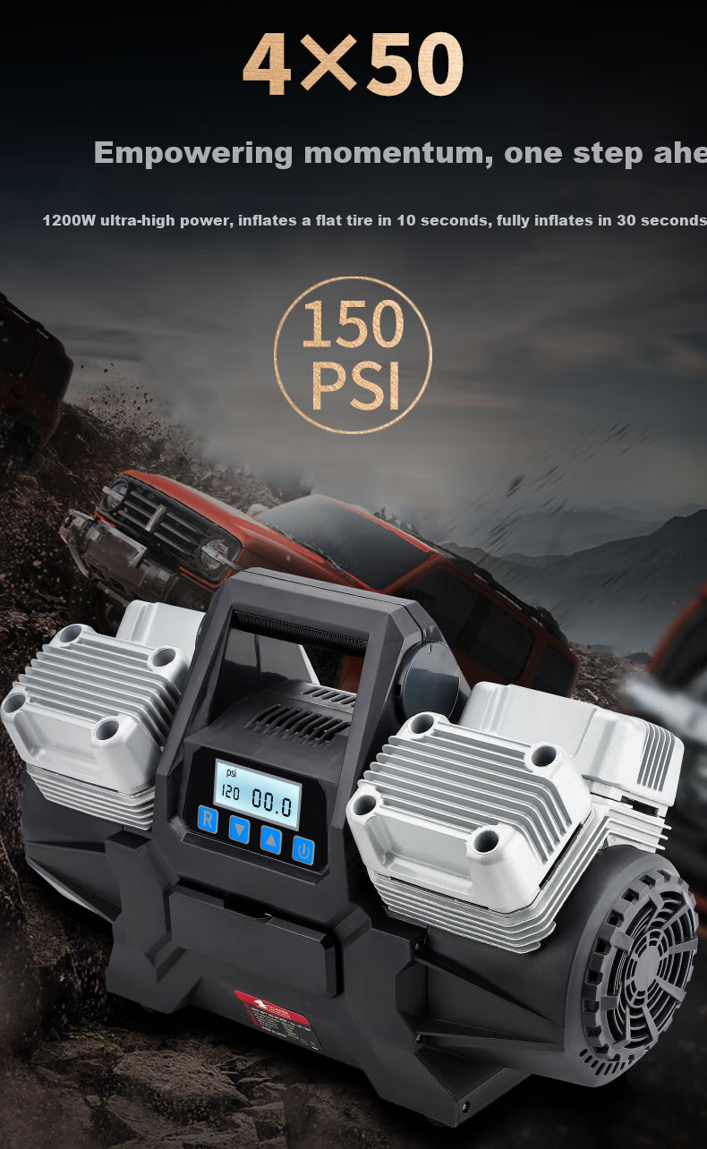 DIANJUE Car Air Pump, Four-Cylinder High-Pressure High-Power, for Off-Road Vehicles, Large Trucks, RVs, Tire Inflation Pump, Air Compressor, Single Tube 2