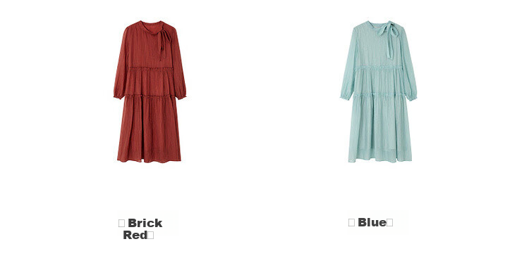 Dme [Boleng Zhilian] Spring French-Style Split Ruffle Trim Round Neck A-Line Concealing Mid-Length Women's Dress 8