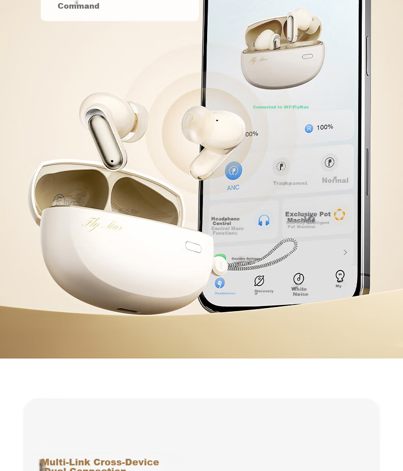 IKF Fly Max True Wireless Bluetooth Headphones with Active Noise Cancellation, Ultra-Wideband In-Ear Design, HiFi Sound Quality for Music, Sports And Gaming, Compatible with Huawei, Xiaomi, Apple, Elegant White 21