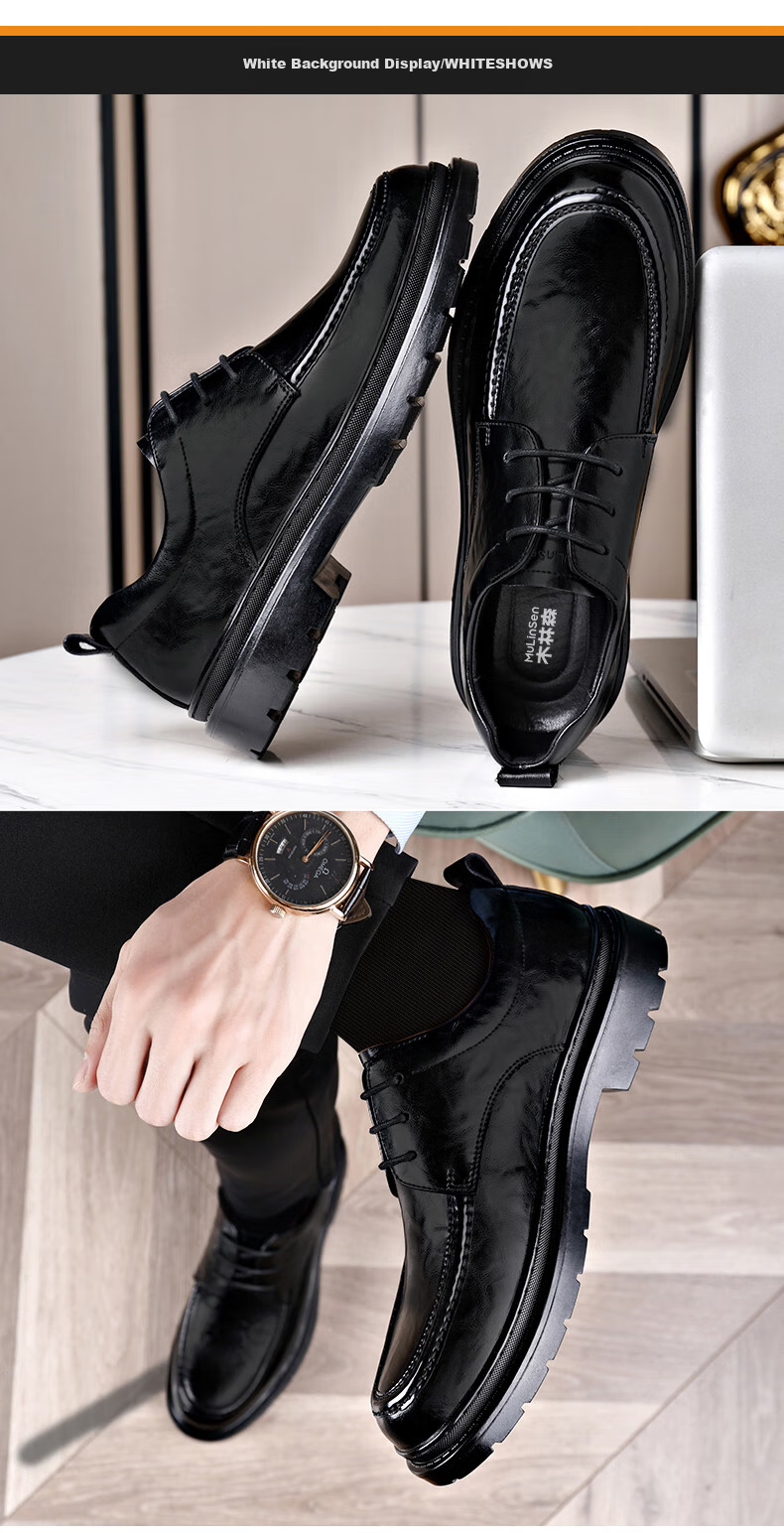 MULINSEN Leather Shoes for Men, Business Formal Wear, Wedding Shoes, Thick-Soled Casual Lace-Up Shoes for Young Men R22033 16