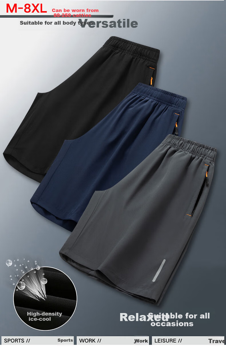 Jeanswest Ice Silk Shorts for Men, Thin Summer Cool Trendy Loose Casual Beach Pants, Quick-Dry Running Fitness Sports Pants for Me 2