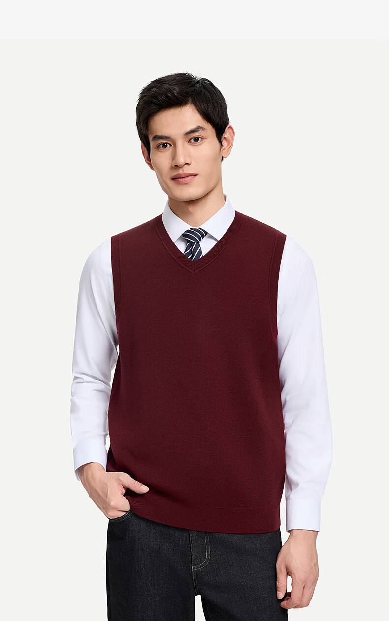 Goldlion Wool Blend 25 Autumn Winter Vest Warm V-Neck Pullover Sweater Men Dark Gray 2XL 13