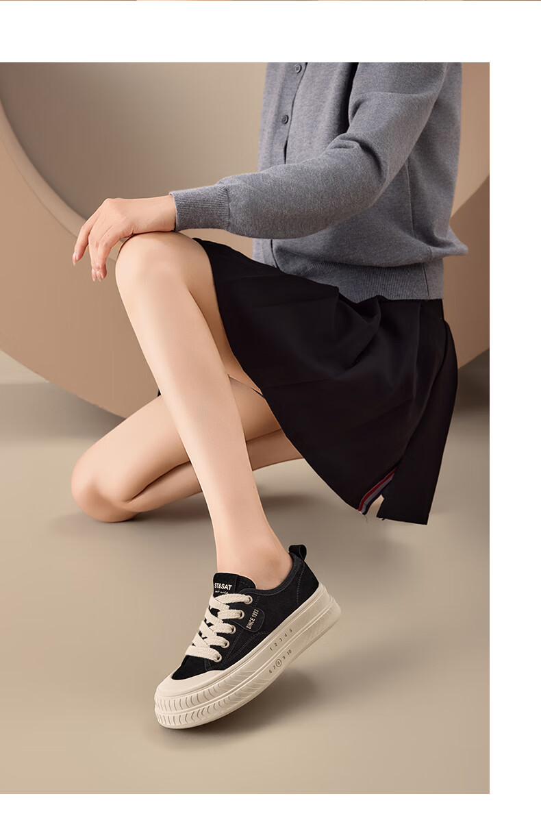 St&Sat Women's Platform Sneakers 2025 New Autumn Winter Height Increasing Casual Retro Slip-On Soft Sole Canvas Shoes 9
