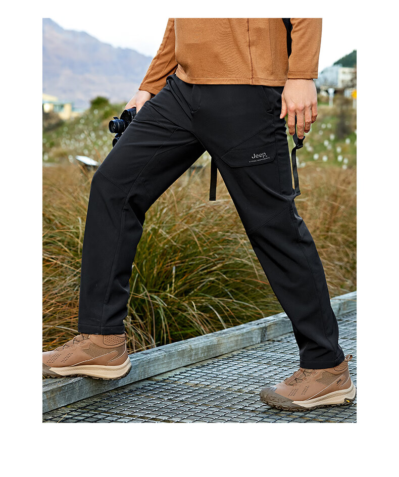 Jeep Windshield Softshell Pants Men Outdoor Sports Cold-Resistant Warm Straight-Leg Hiking Fleece-Lined Windproof Breathable Mountaineering Pants 3