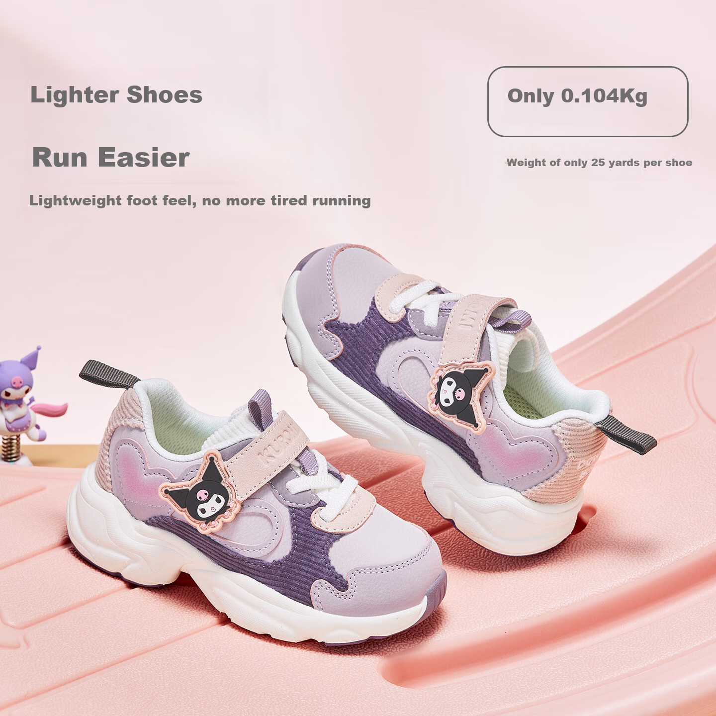 DAVE & BELLA Kuromi Co-Branded Children's Sneakers, Autumn Girls' Antibacterial Non-Slip Shoes for Older Kids