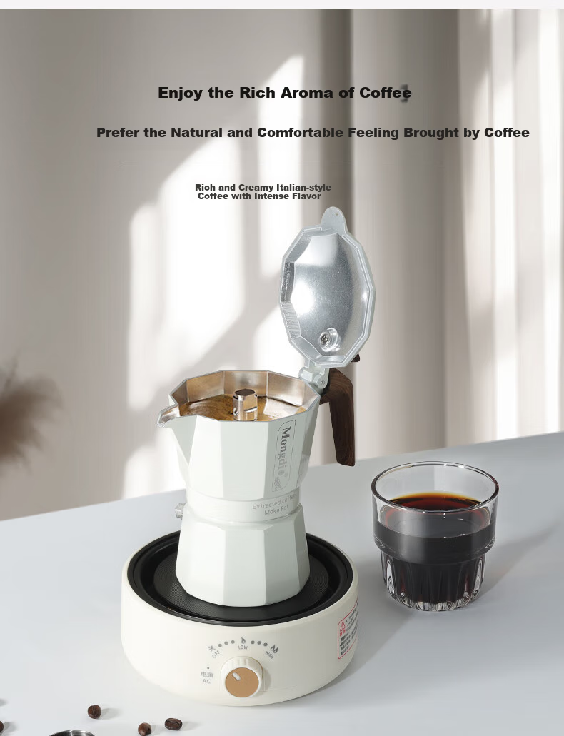 Mongdio Moka Pot with Dual Valves, High-Pressure Pour-Over Coffee Maker, Home Italian Espresso Machine, Black, 90ml for Two Servings 5