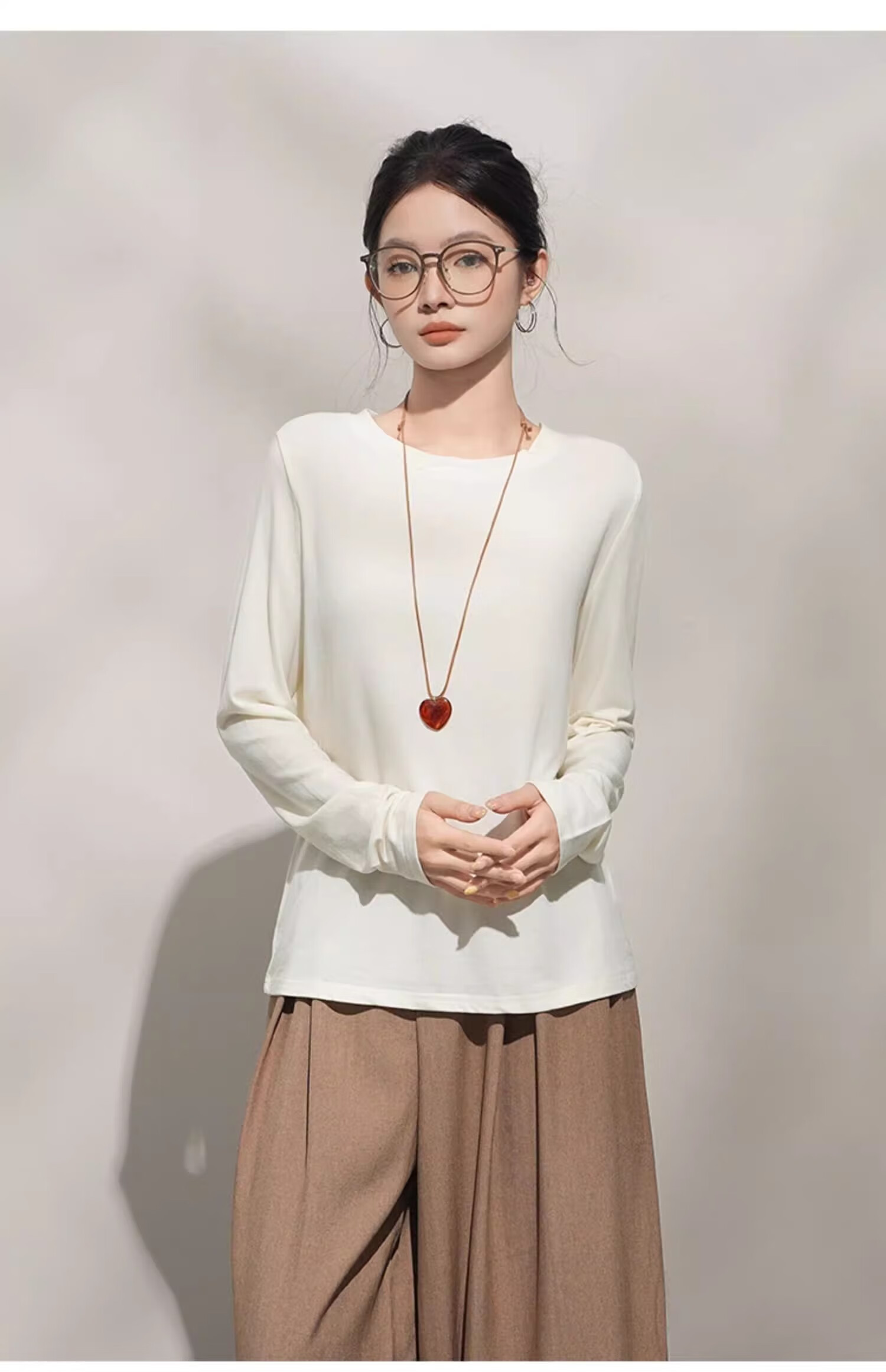 Woodpecker Cashmere Soft Long Sleeve T-Shirt Women Autumn New Thin Loose Round Neck Base Shirt Purple XL 9