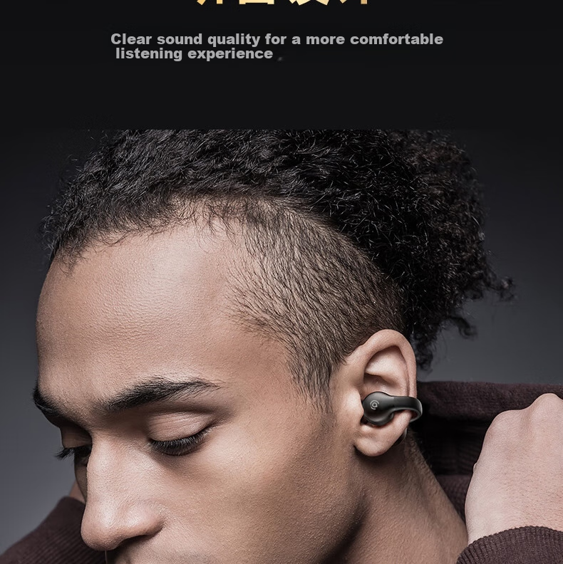 Aigo Bluetooth Headphones, Bone Conduction Concept Air Conduction Ear Clip Open-Style Non-In Sports Calling Headphones, Compatible with Xiaomi And Other Phones, Tablets, Computers, Universal TX02 Black 15