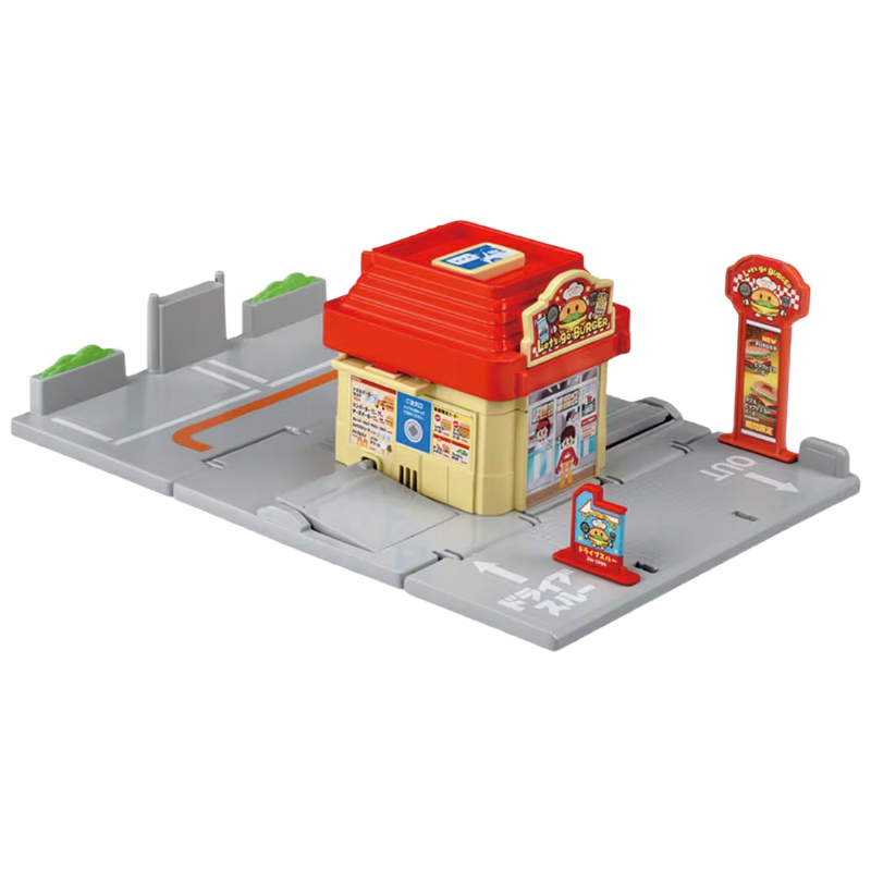 TAKARA TOMY, Alloy Car Track Scene Toy for Children, Gift for Boys, Small Town Burger Shop, 948995