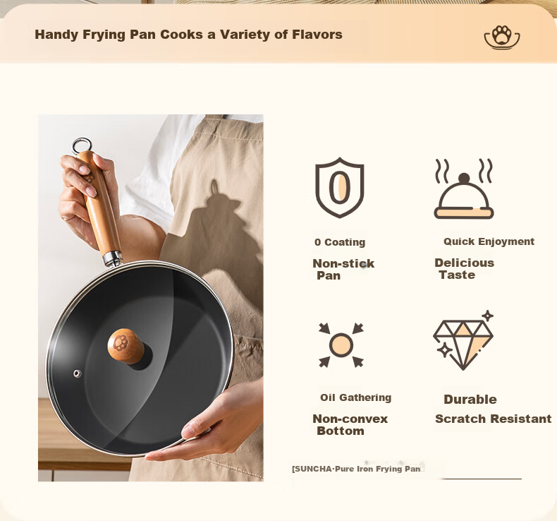 Suncha Non-Stick Frying Pan, Uncoated Steak And Egg Pan, Low-Smoke Cooking Pan, Compatible with Induction And Gas Stoves, 26cm 5