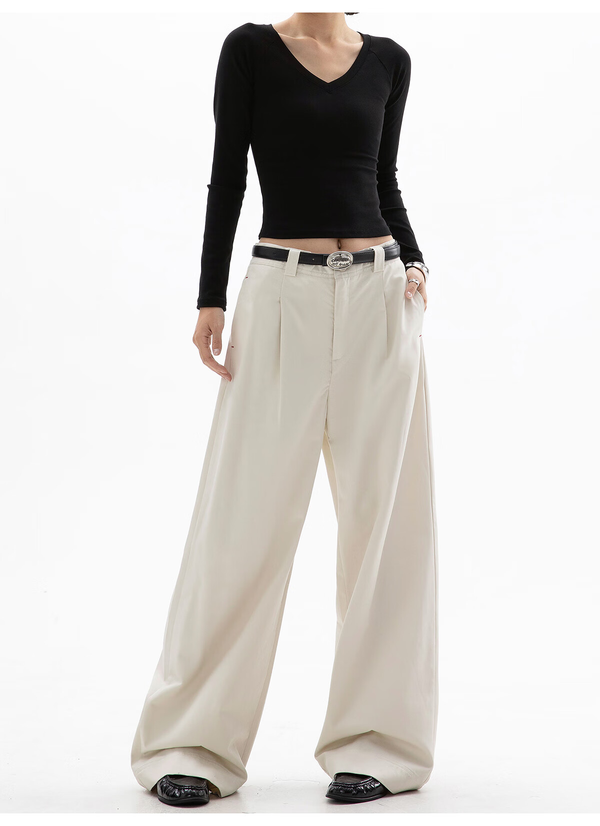ICH MODE Women's American Style Straight-Leg Dress Pants Autumn Winter New Loose Wide-Leg Suit Trousers Casual Khaki Pants Khaki M 17