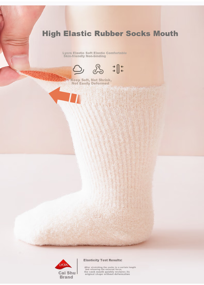 Wuduomian 3 Pairs of Baby Terry Socks, Winter Thickened Children's Socks, Warm Mid-Calf Baby Socks, Class A Seamless 5