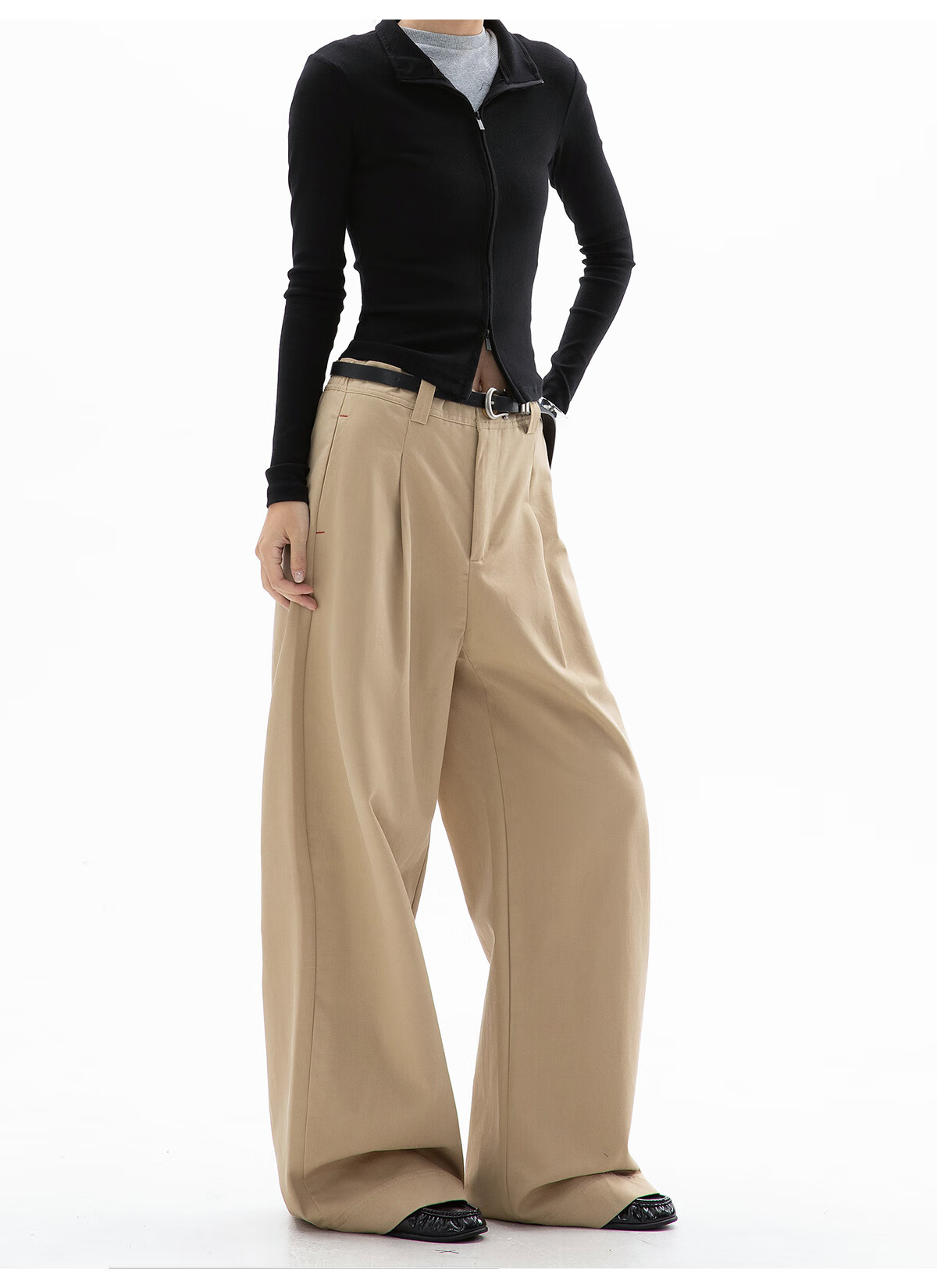 ICH MODE Women's American Style Straight-Leg Dress Pants Autumn Winter New Loose Wide-Leg Suit Trousers Casual Khaki Pants Khaki M 12