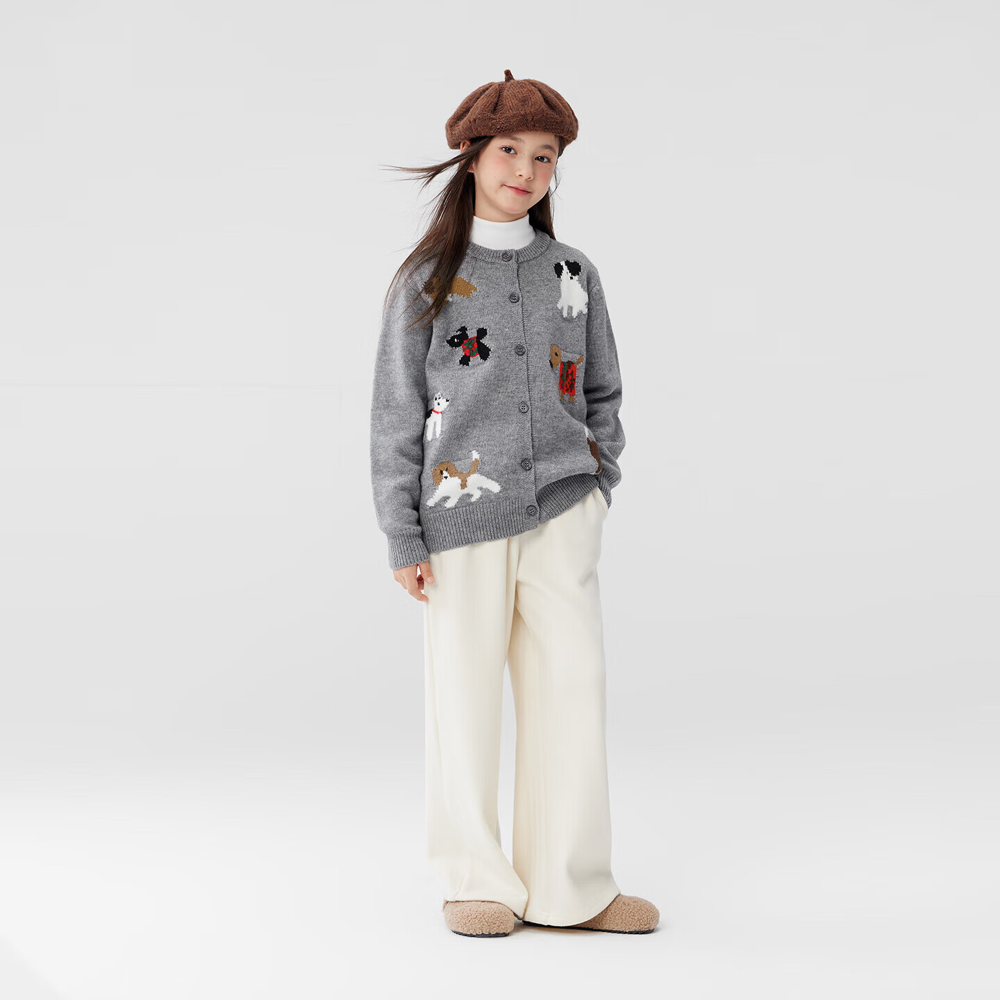 Zuo Xi Girls' Sweater Cardigan Autumn Winter 2025 New Big Girls' Red Knitted Jacket Gray 140