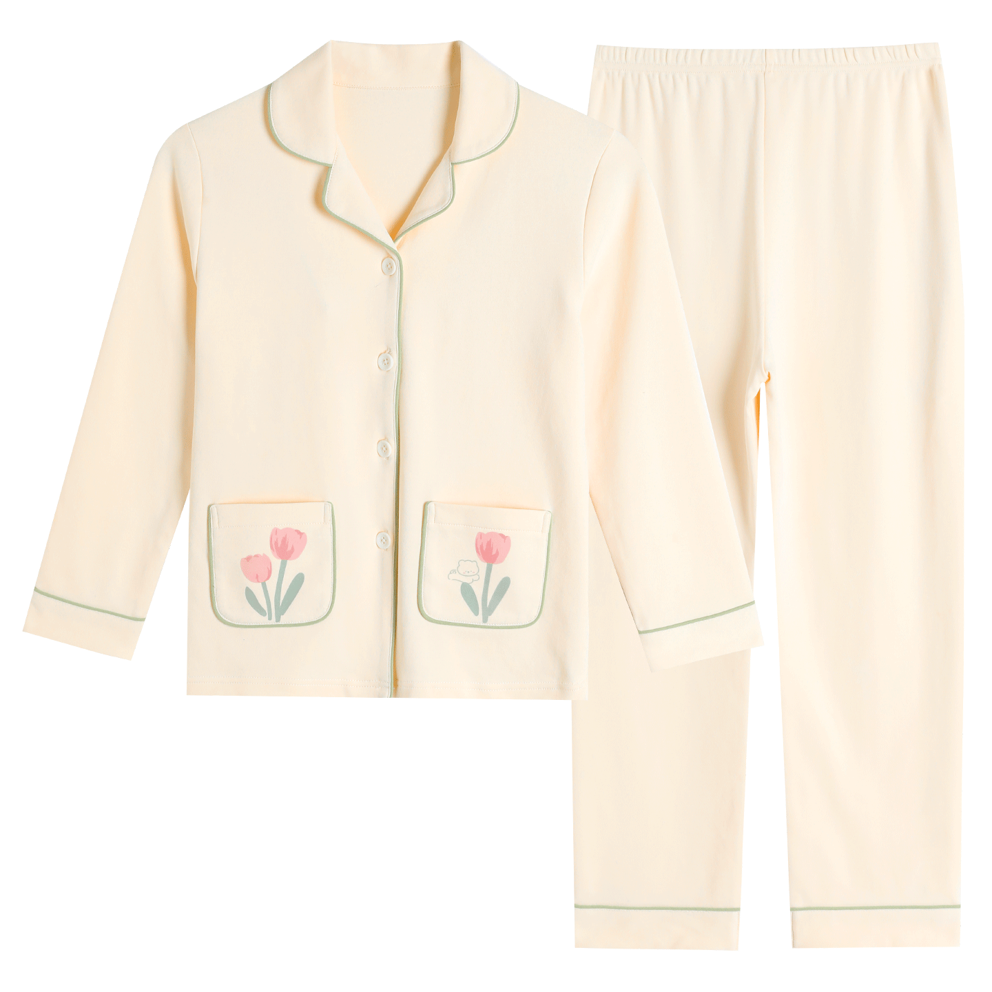 Bingxue Kapok Children's Pajamas Girls' Pure Cotton Class A Spring and Autumn Cardigan Set Long Sleeve Pants Homewear Two-Piece Set for Older Kids
