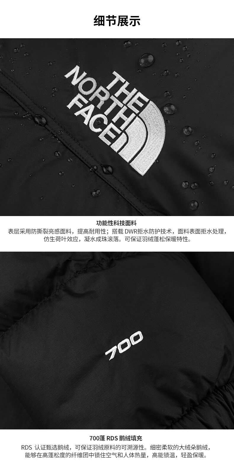 The North Face ICON 1996 NUPTSE Goose Down Jacket US Version Autumn Winter New 3C8D GOE Black S 3