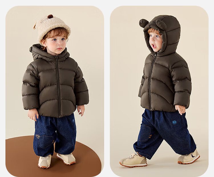 Minibala Kids Unisex Puff Down Jacket with Bear Windproof Hood Winter 2025 New Year Outfit 6