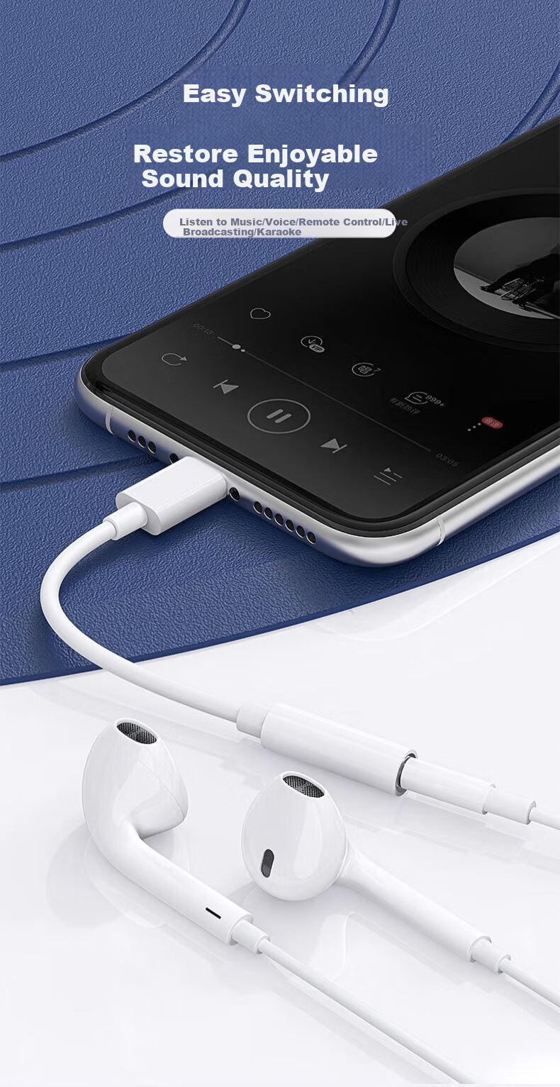 Nengshi Type-C Headphone Adapter, 3.5MM Audio Converter, Compatible with Apple 15, Huawei, OPPO, Xiaomi, Honor Phones, Wired Round Hole, Two-In Dual Type-C 3