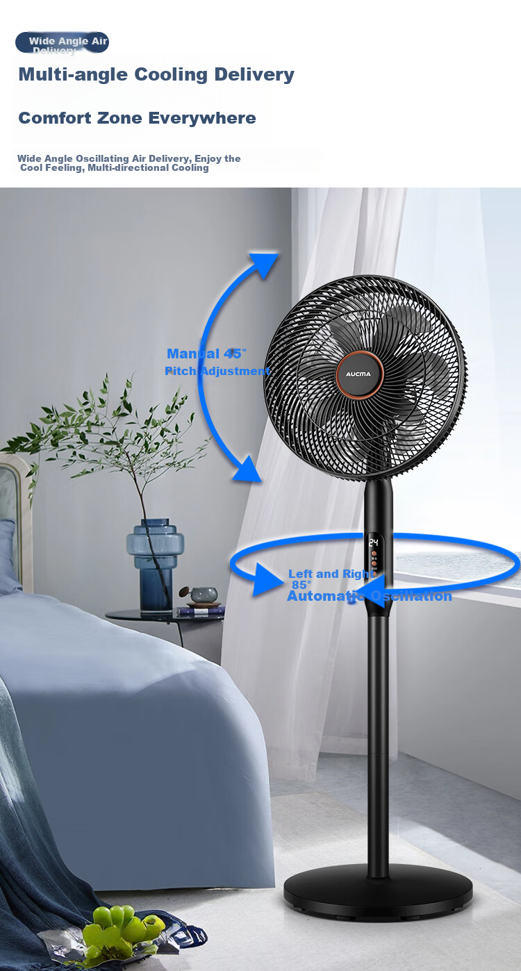 AUCMA Electric Fan, AC Fixed Frequency Household Fan, High Air Volume Floor Fan, Easy to Install, Remote Control, Quiet Operation, Energy-Saving, Convection Circulation Fan, Starry Black, FS-35D909(Y) 9