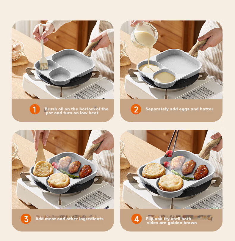 Joyoung 23cm Titanium Non-Stick Multifunctional 3-in-1 Breakfast Frying Pan for Open Flame 9