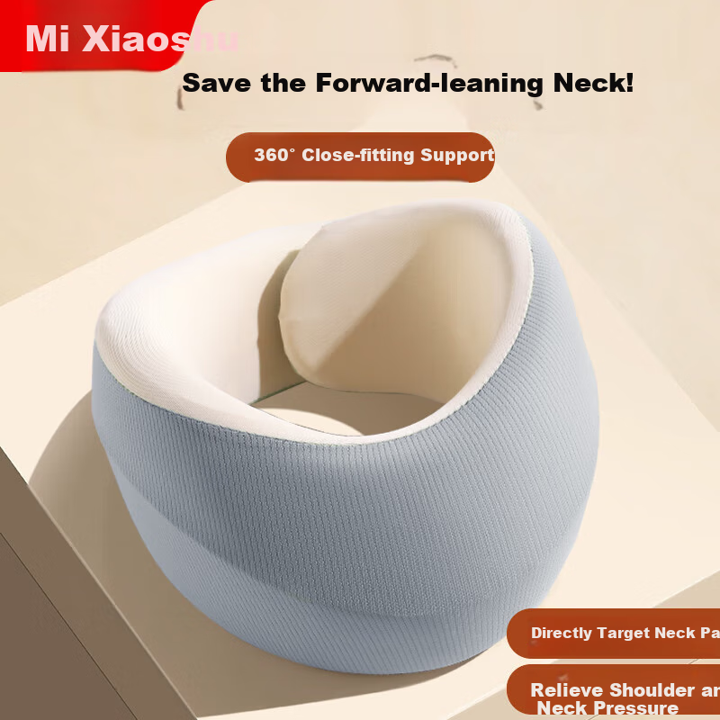 Mixiaoshu Neck Support Pillow for Office, Adult Cervical Spine Protection, Anti-Front Slouching, Travel Portable Breathable Memory Foam Neck Pillow, Gray