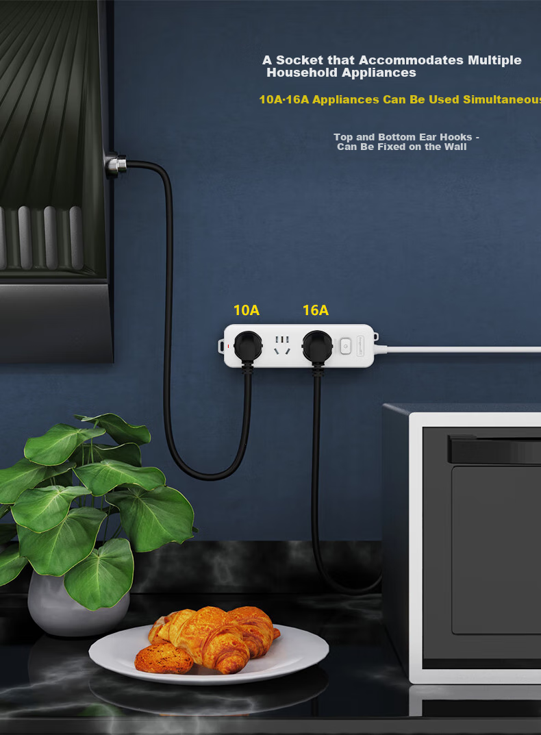 Lengon with 10A to 16A Adapter Plug, 1 Outlet, 2.8 Meters, 16A High-Power Air Conditioner Socket, 4000W Water Heater Oil Heater Electric Heater Power Strip, K101B-2.8 11