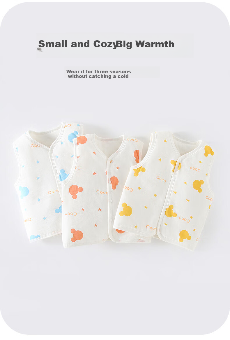 Disney Baby Vest, Newborn Padded Spring And Autumn Waistcoat, Pure Cotton Vest for Boys And Girls, Full Moon Baby, Hundred Days Celebration, Autumn And Winter Season, Size 90 1